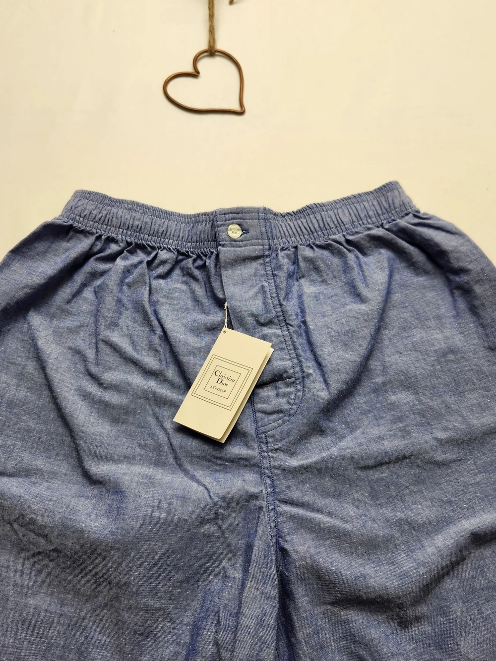 ⭐️NWT Vintage Christian Dior Monsieur Blue Chambray Boxer Lounge Shorts Size S/M